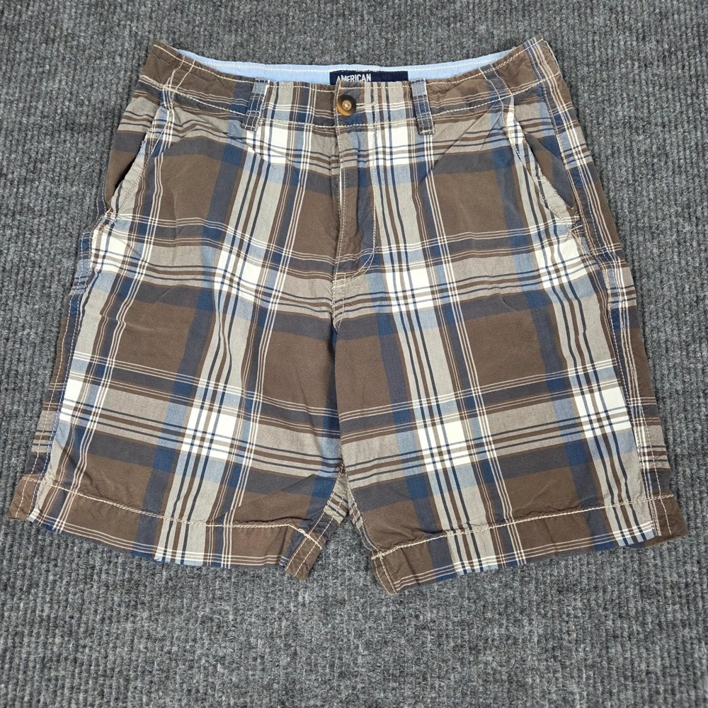 American‎ Eagle Outfitters Mens Plaid Shorts Brown Blue Size 32 Cotton 26859